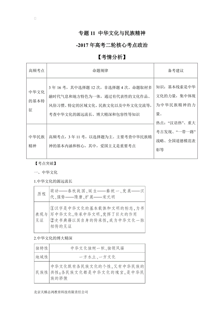 专题11 中华文化与民族精神-2017年高考二轮核心考点政治（附解析） (2).pdf_第1页