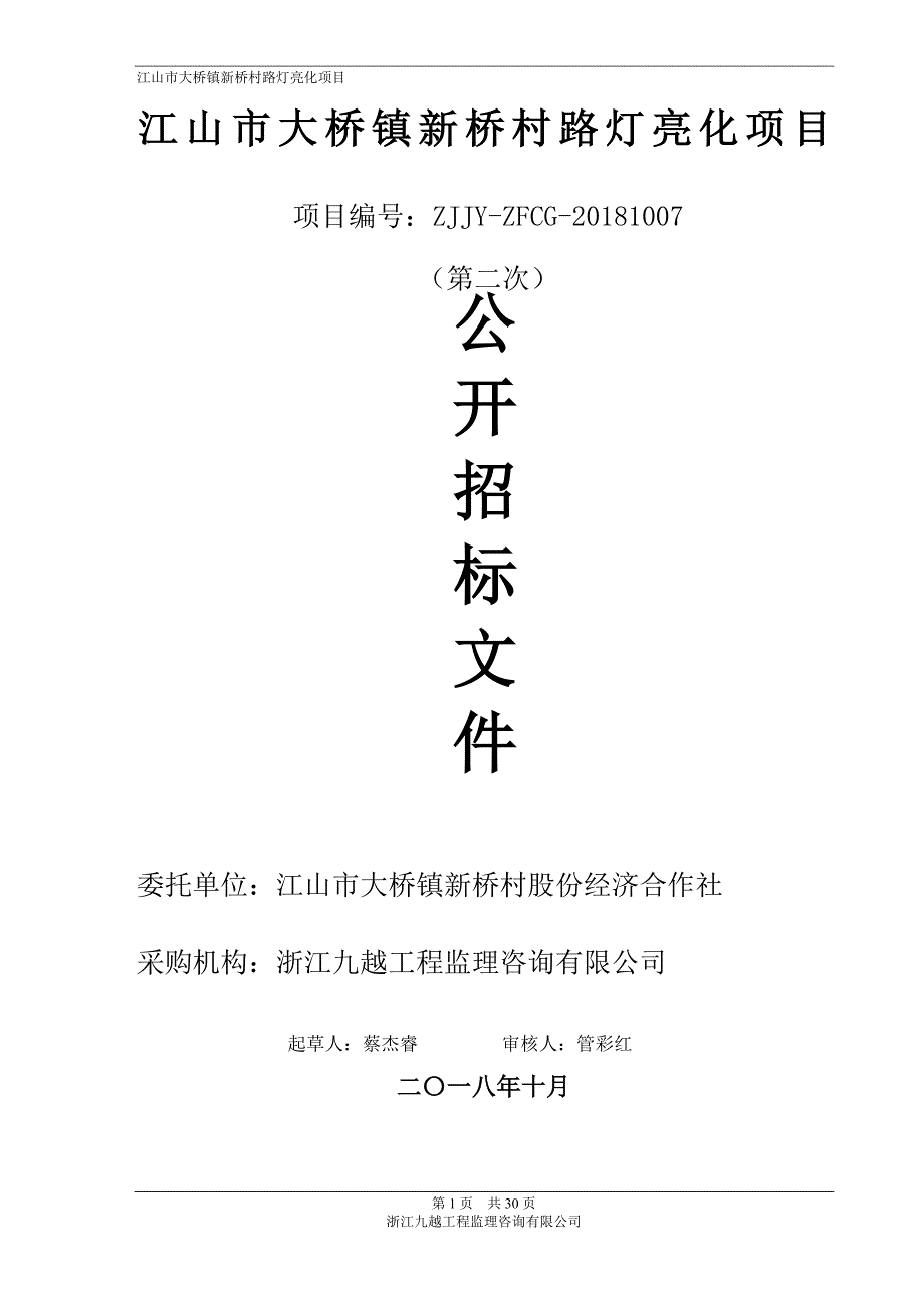 江山市大桥镇新桥村路灯亮化项目招标文件_第1页