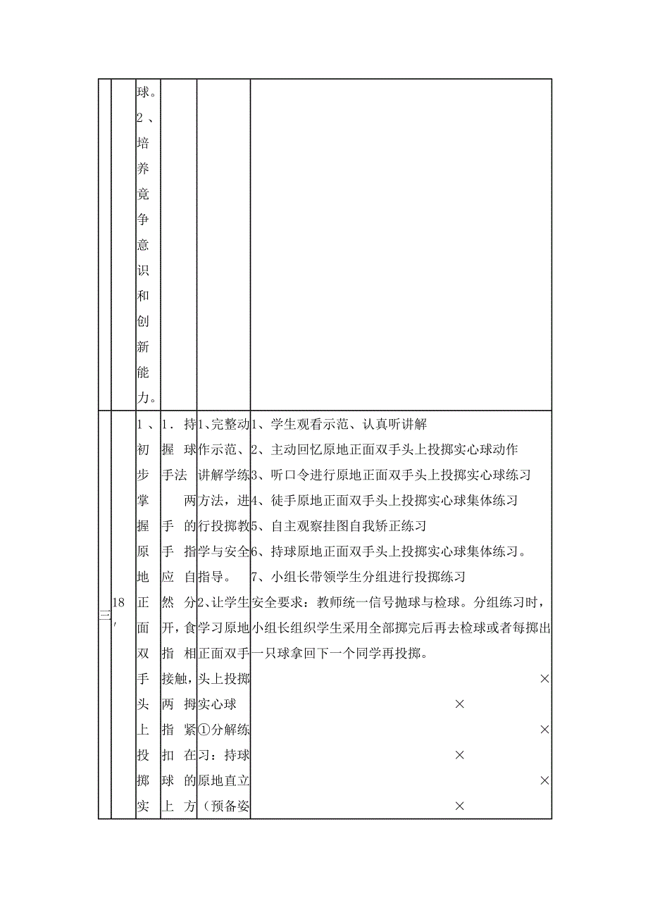 四年级体育教案-原地正面双手头上投掷实心球 全国通用_第3页