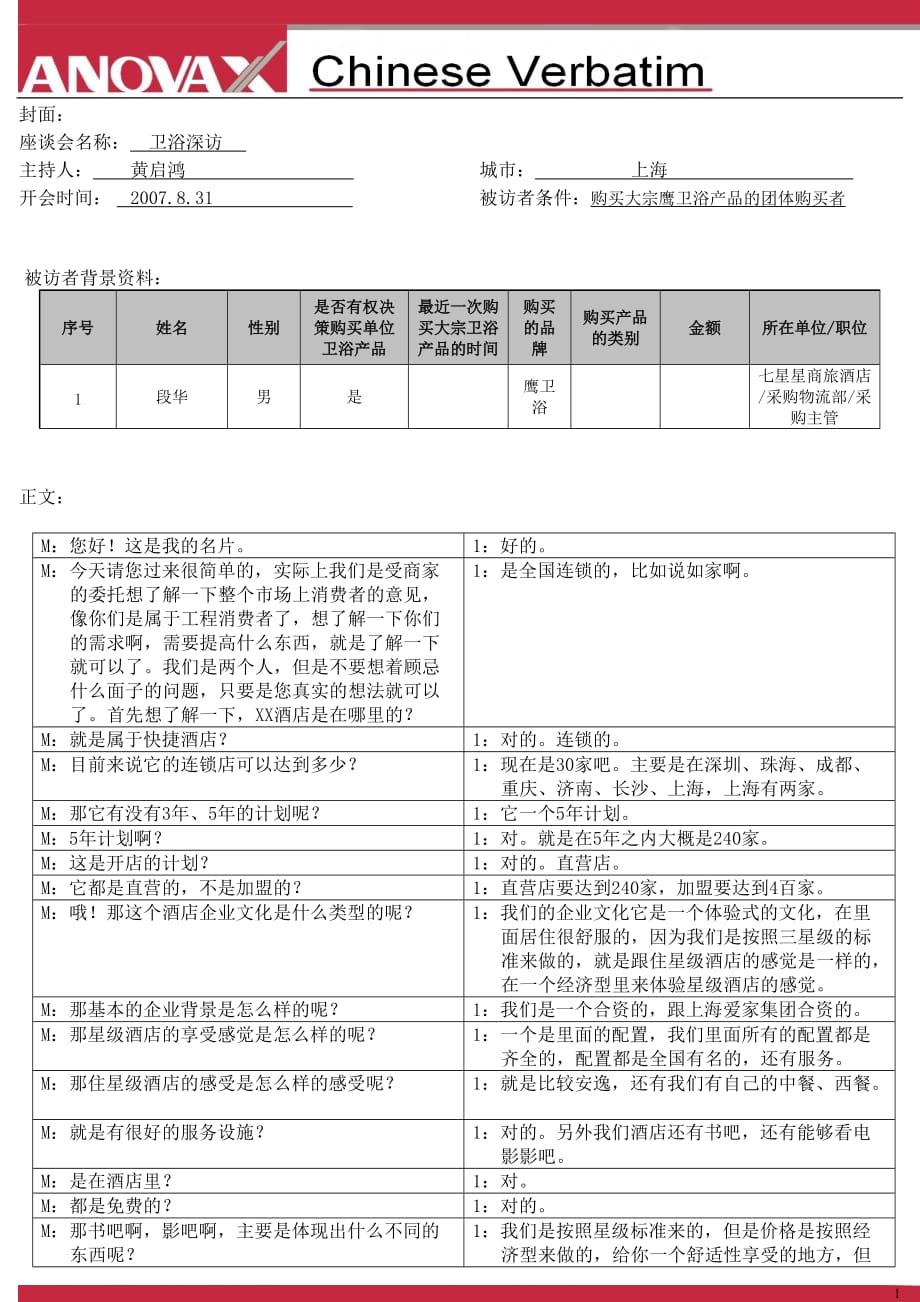 上海鹰卫浴集团采购者深访——段华_第1页