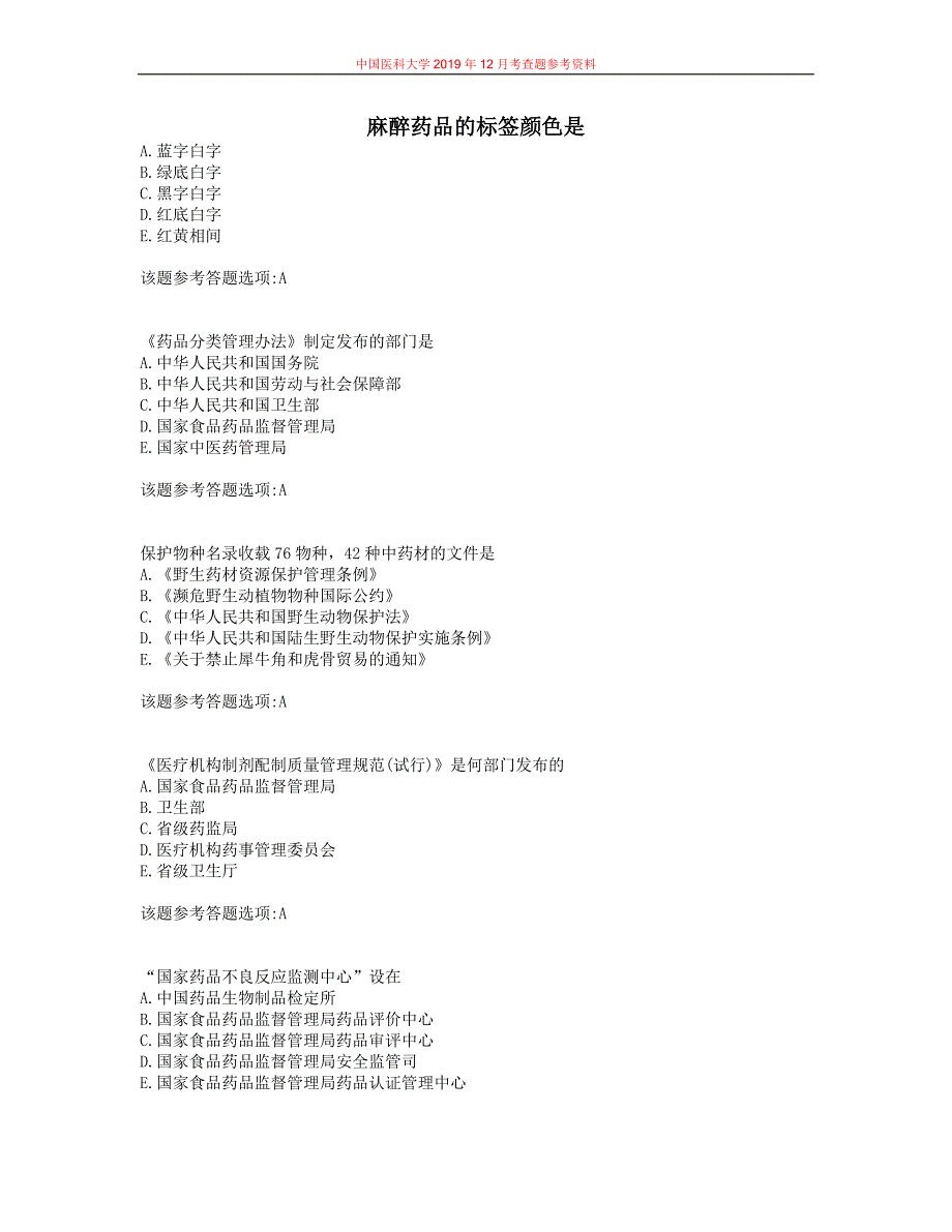 中国医科大学2019年12月考试《药事管理学》考查课试题参考解析_第1页