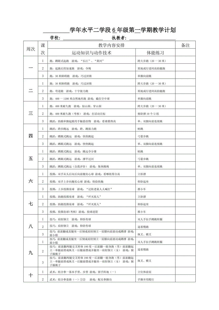 最新2018年小学体育六年级上册计划与教案（完整版）_第3页