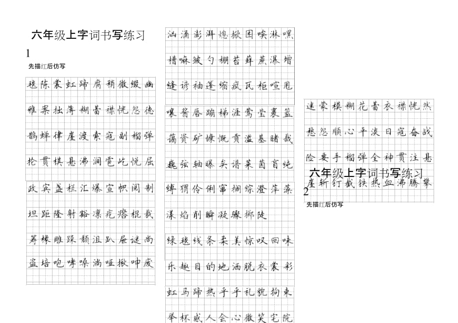 龙集小学语文六年级上字词书写练习1-3_第1页