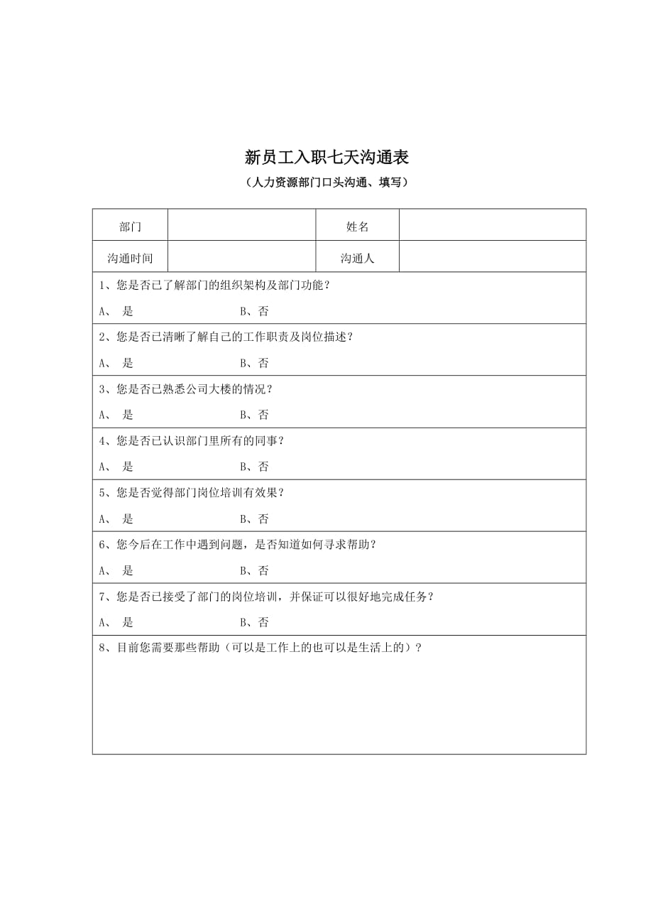 新员工入职一周沟通表格模板_第1页