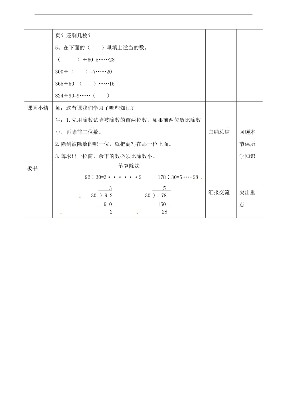 四年级上册数学教案第六单元第二课时笔算除法人教新课标_第4页