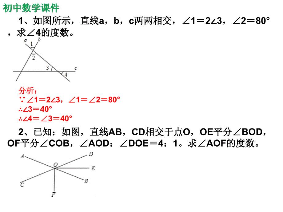 初中数学七年级相交线与平行线单元复习课件（精析）五