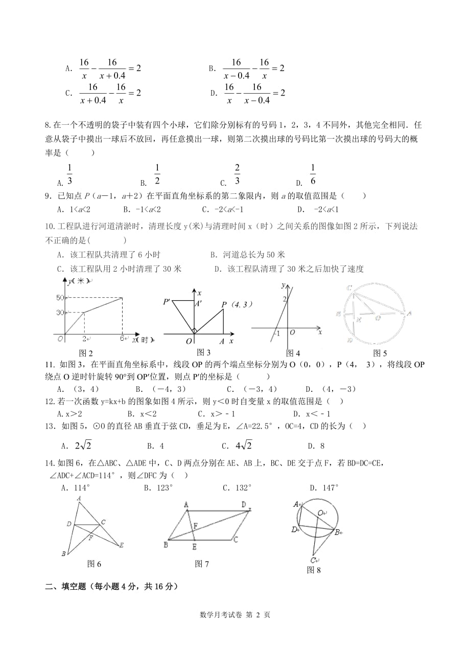 定安县实验中学2020中考模拟考试数学试题_第2页