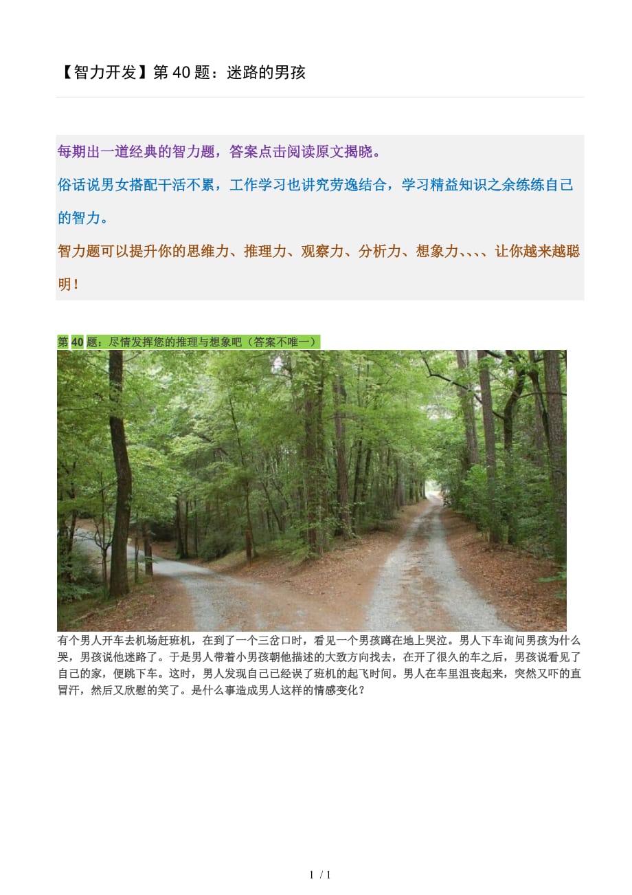 【智力开发】题迷路的男孩_第1页