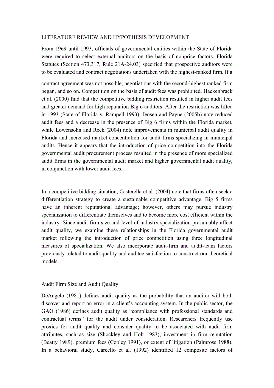 【精品文档】254关于地方政府审计有关 的外文文献翻译成品：地方政府审计市场中审计师的专业化和对审计质量的感知审计满意度和审计费用（中英文双语对照）_第3页