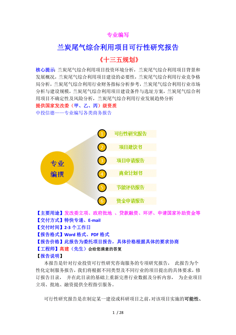 兰炭尾气综合利用项目可行性研究报告_第1页