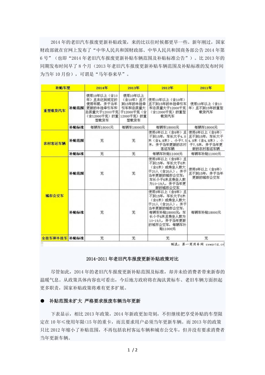 老旧汽车报废更新补贴政策_第1页