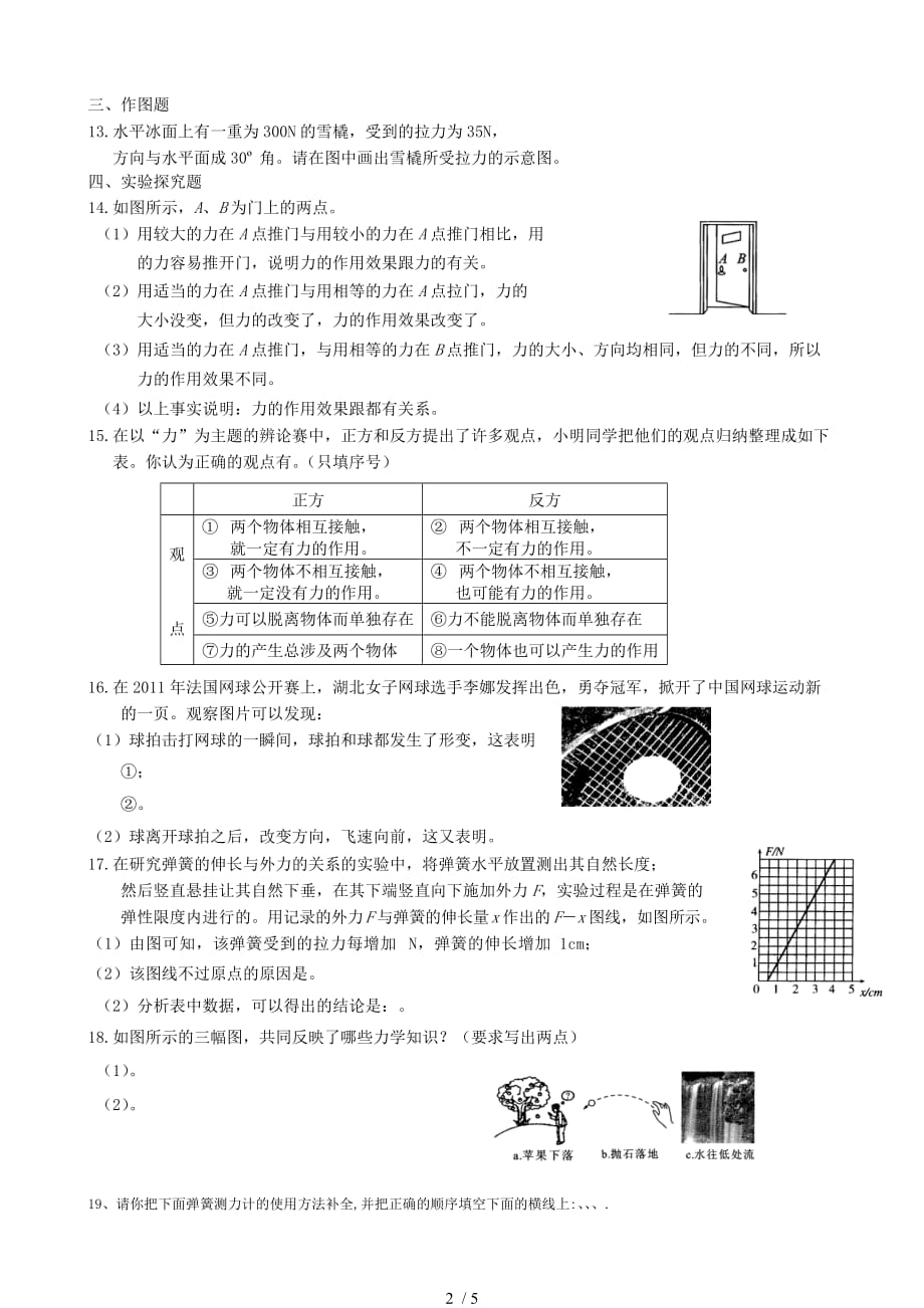 级物理下册《力》【弹力】练习题_第2页