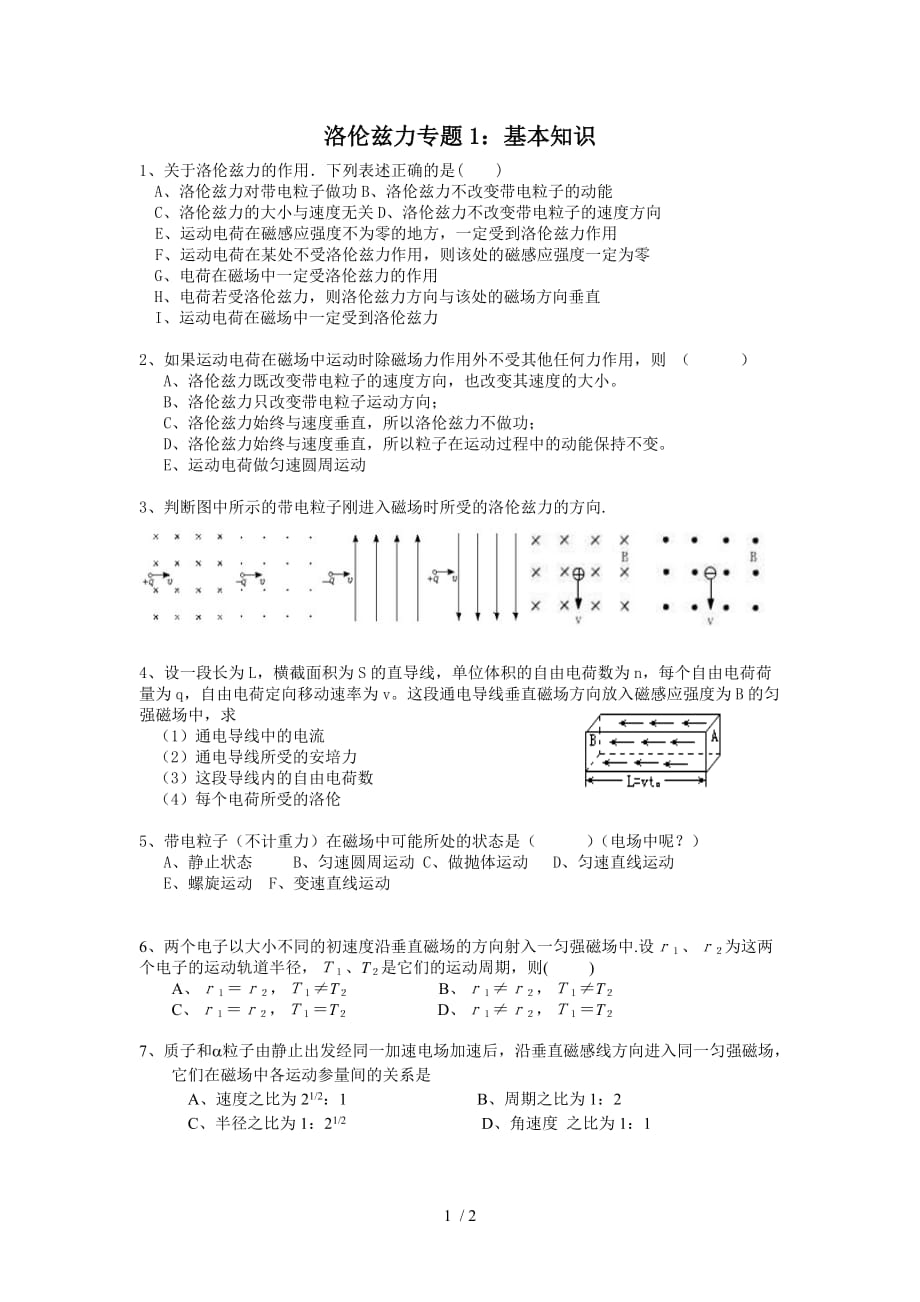 洛伦兹力专题基本知识_第1页