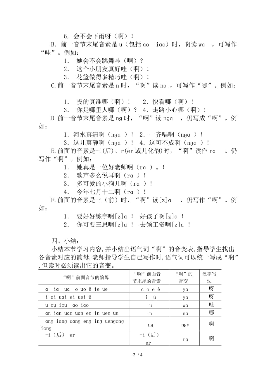 普通话语流音变语气词“啊”的音变教案_第2页