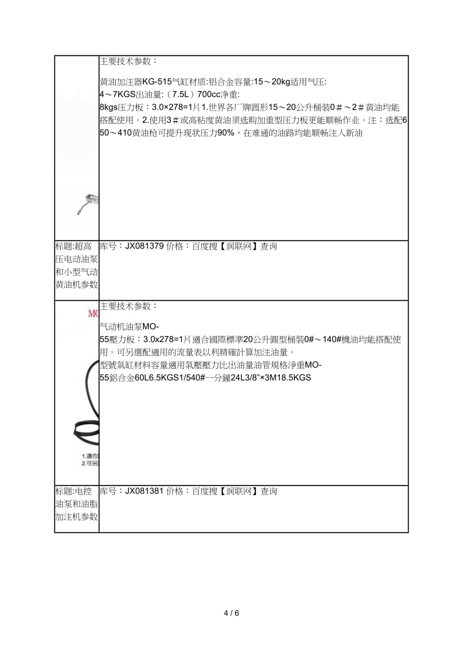 定量黄油机和黄油加注器价格_第4页