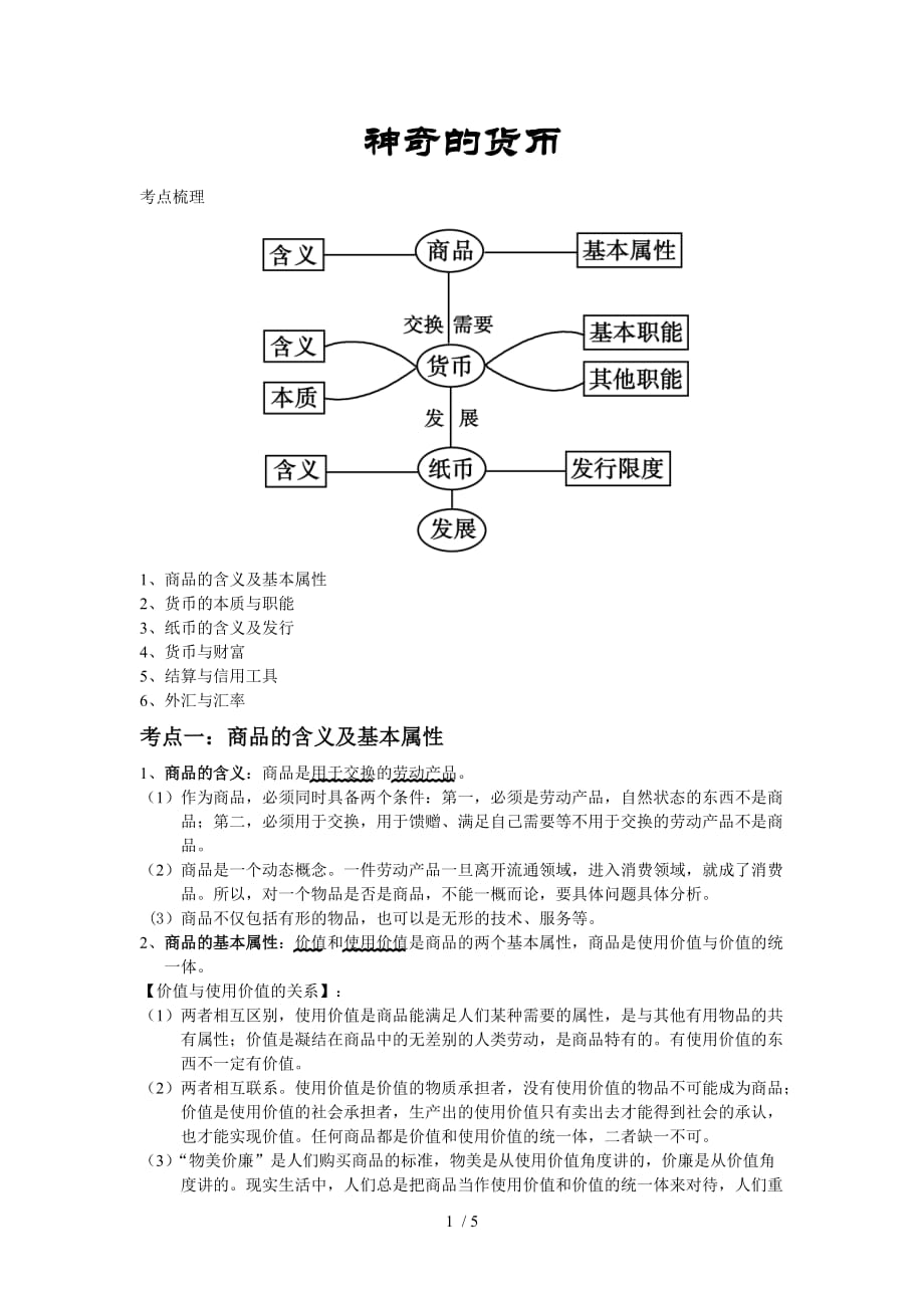 高中政治必修一一知识总结_第1页