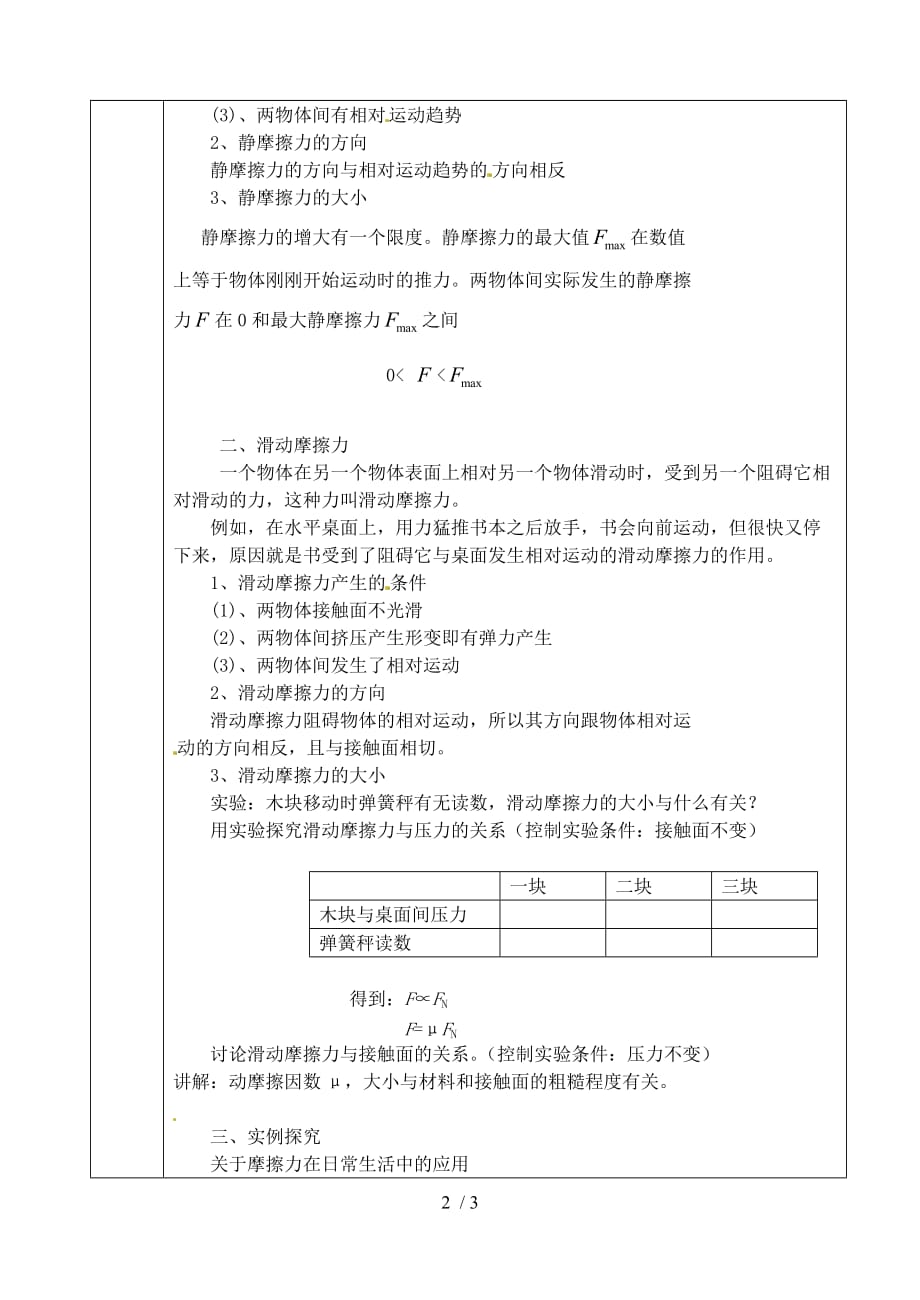 高中物理《摩擦力》教学设计新人教版必修_第2页