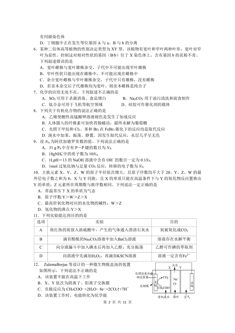 四川省绵阳南山中学2020届高三上学期12月月考试题 理科综合试卷_第2页