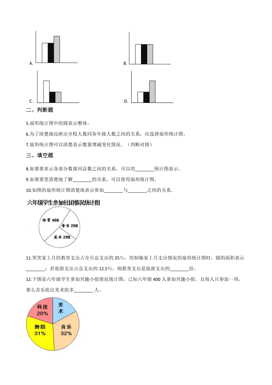 六年级上册数学单元测试-7.扇形统计图 人教新课标（2014秋）（含答案）_第2页