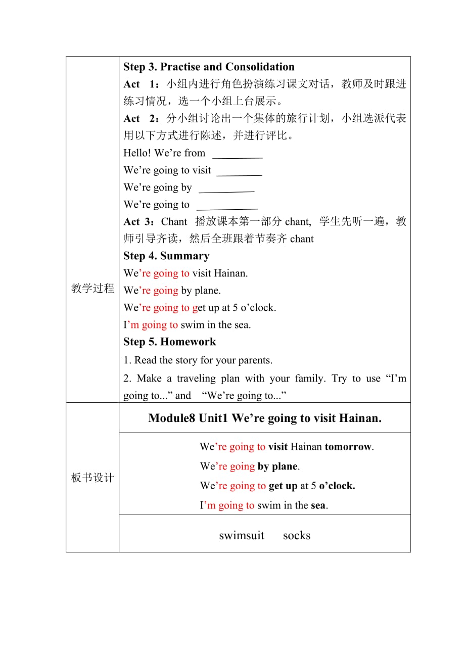 四年级上册英语教案-Module8 Unit1 We’re going to visit Hainan.外研社_第3页