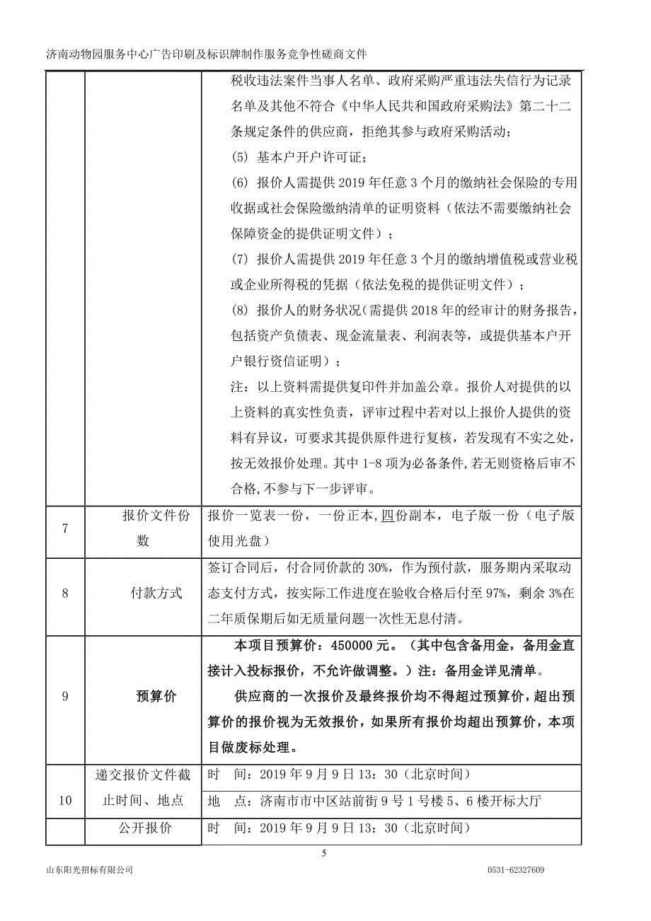 济南动物园服务中心广告印刷及标识牌制作服务竞争性磋商文件_第5页