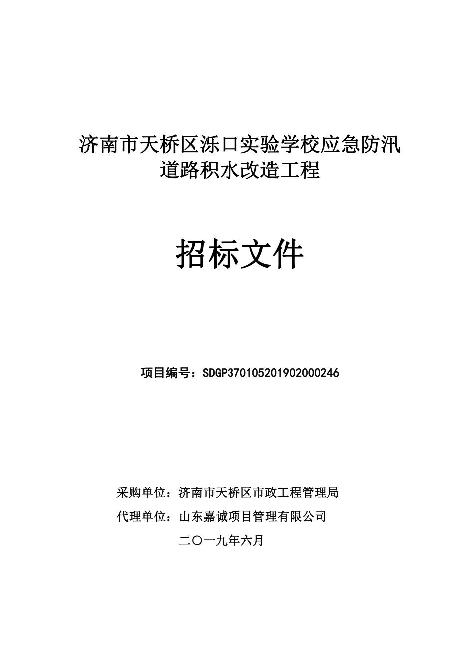 济南市天桥区泺口实验学校应急防汛道路积水改造工程招标文件_第1页