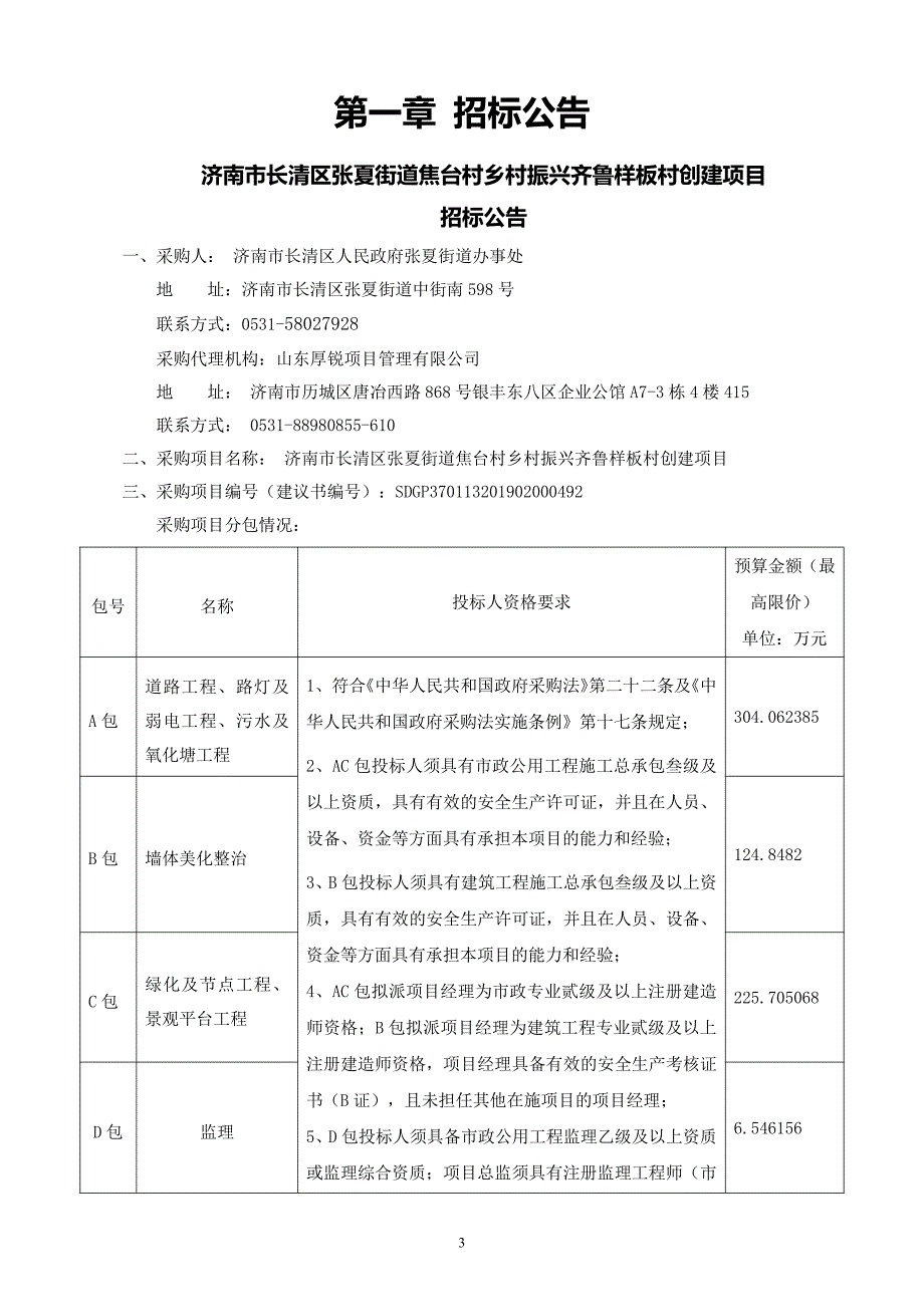 济南市长清区张夏街道焦台村乡村振兴齐鲁样板村创建项目（C包）招标文件_第3页