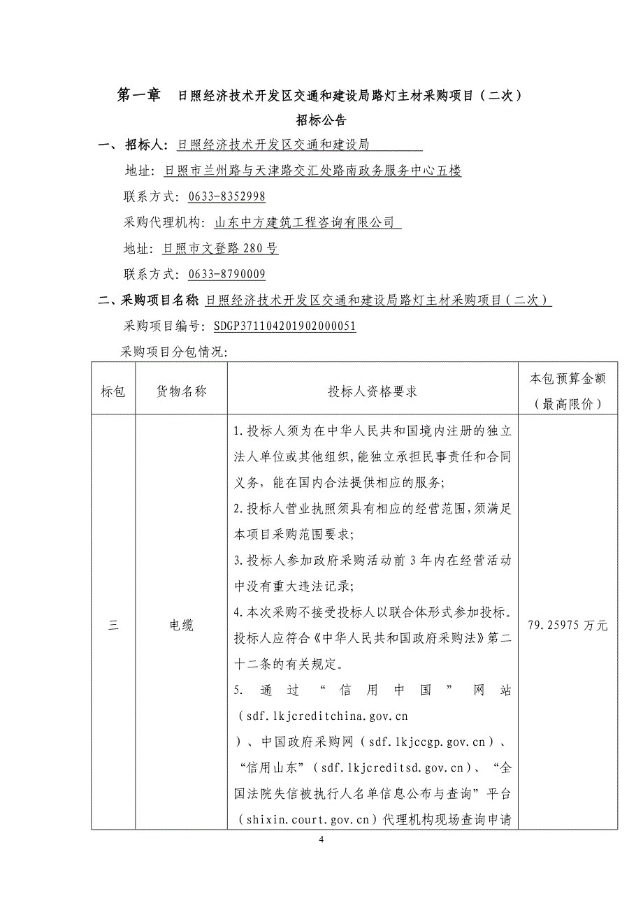 日照经济技术开发区交通和建设局路灯主材采购项目招标文件_第4页