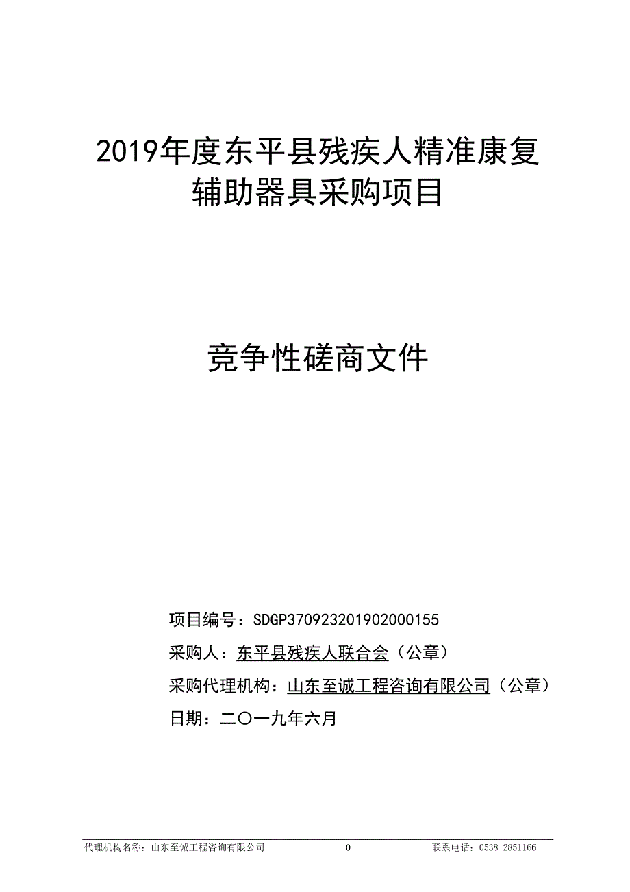 2019年度东平县残疾人精准康复辅助器具采购项目招标文件_第1页