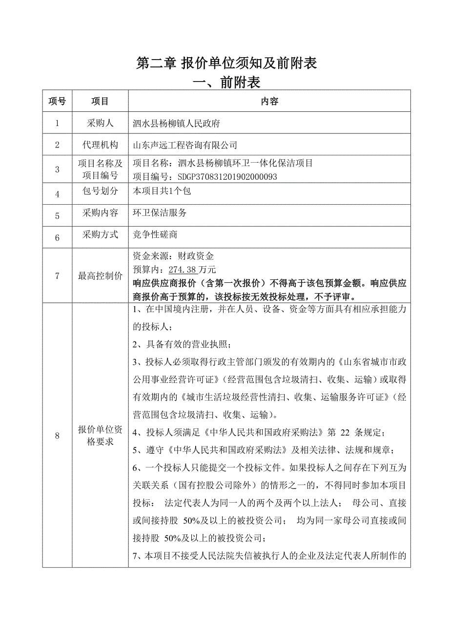 泗水县杨柳镇环卫一体化保洁项目竞争性磋商文件_第5页