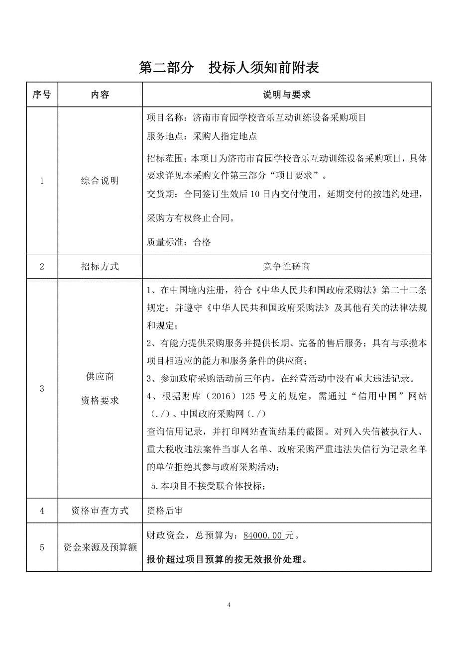 济南市育园学校音乐互动训练设备采购项目竞争性磋商文件_第5页