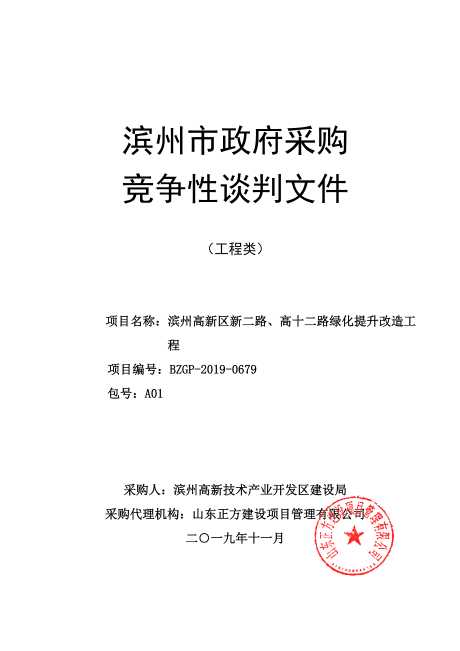 滨州高新区新二路、高十二路绿化提升改造工程竞争性谈判文件_第1页