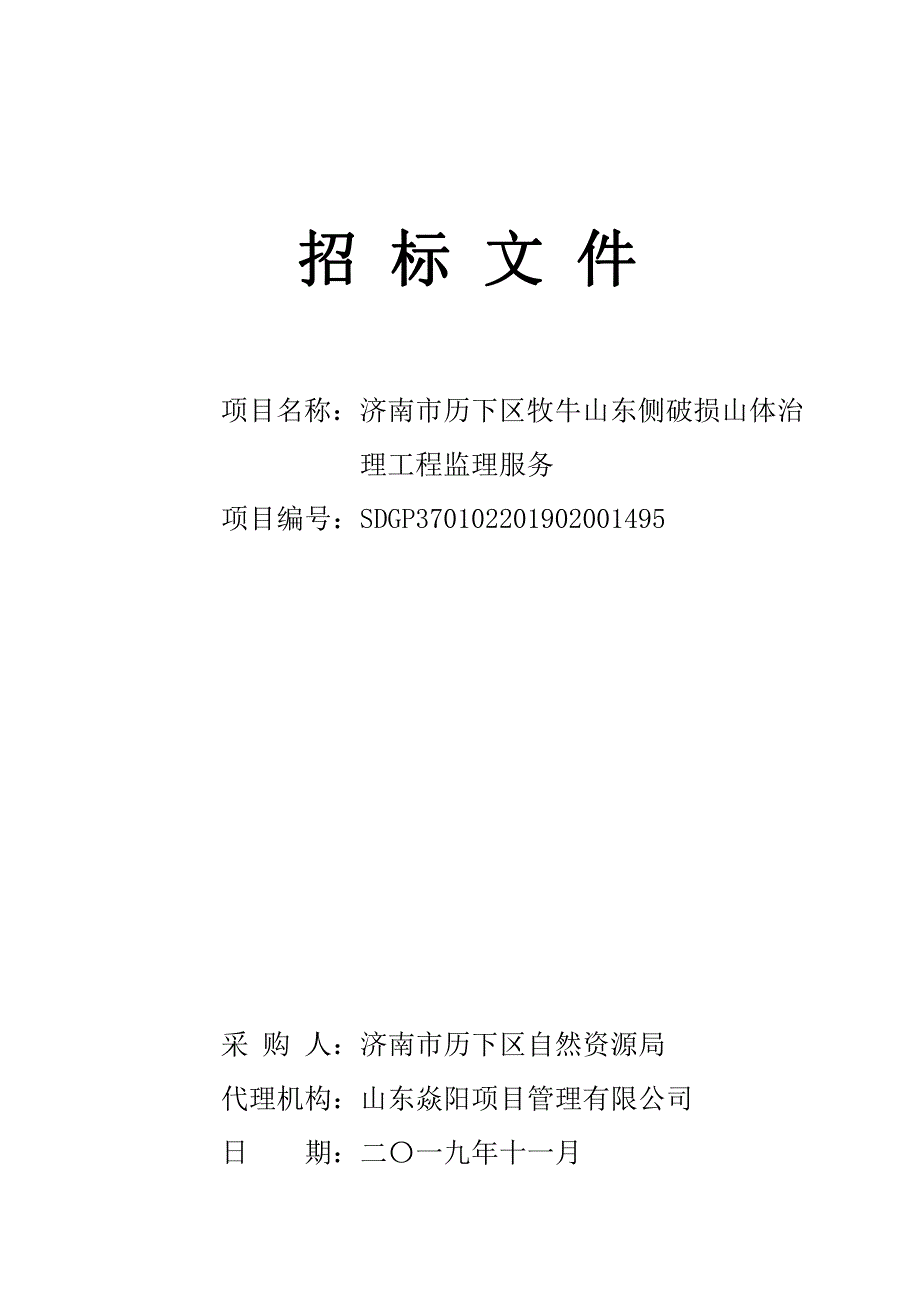 济南市历下区牧牛山东侧破损山体治理工程监理服务招标文件_第1页