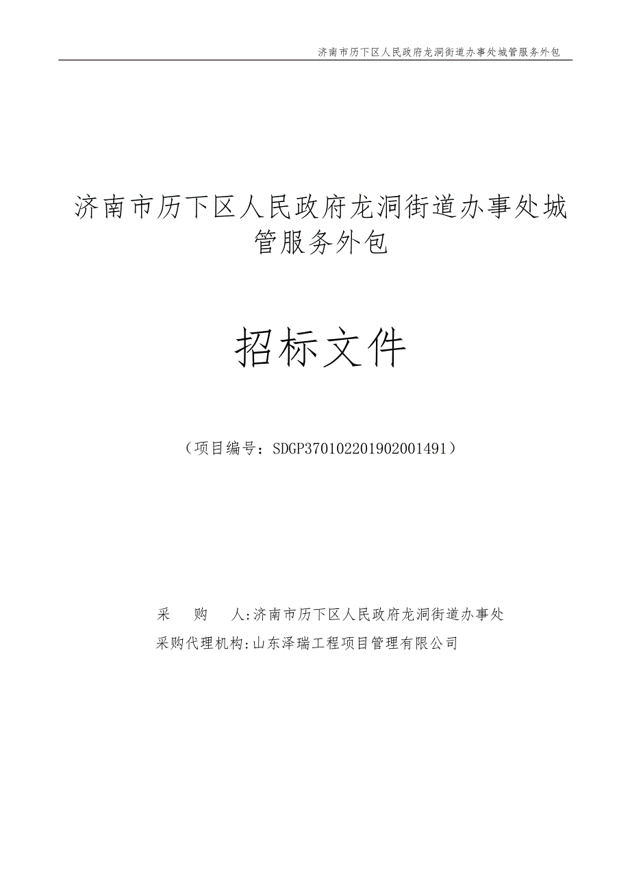 济南市历下区人民政府龙洞街道办事处城管服务外包招标文件_第1页