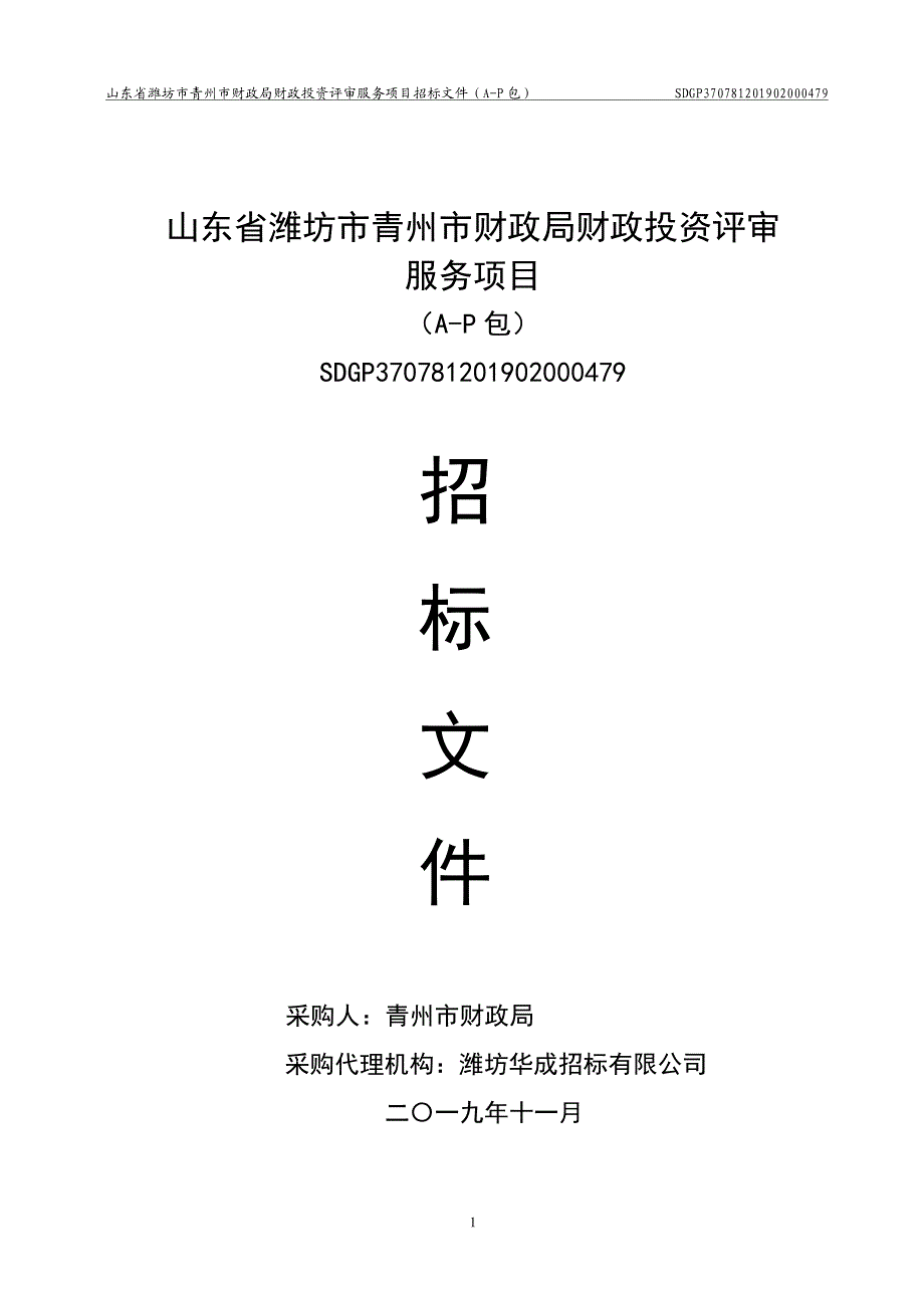 山东省潍坊市青州市财政局财政投资评审服务项目招标文件_第1页