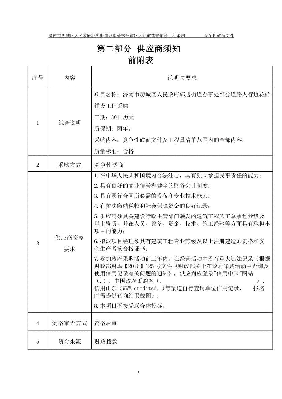 郭店街道办事处部分道路人行道花砖铺设工程采购竞争性磋商文件_第5页