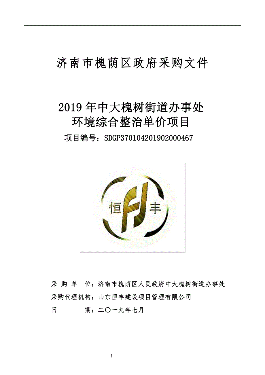 2019年中大槐树街道办事处环境综合整治单价项目招标文件_第1页