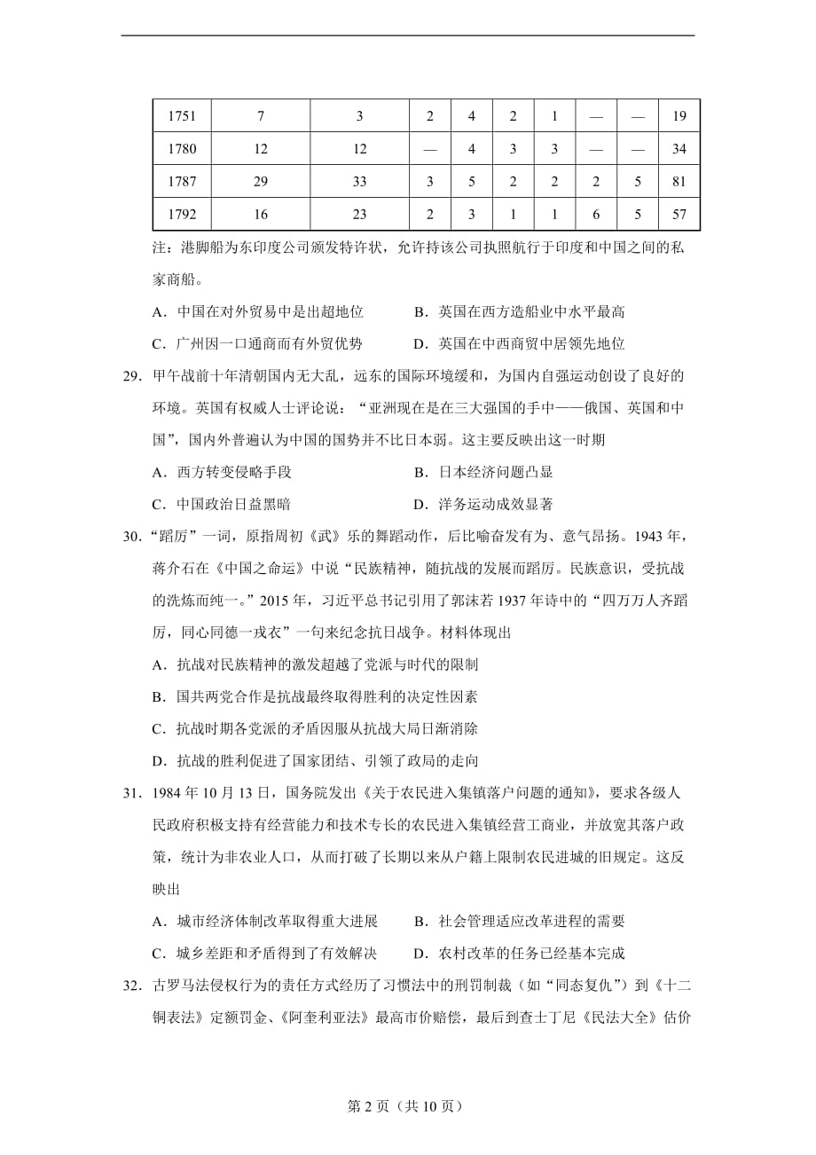 湖北省八校2019届高三第二次联考文综历史试题及答案_第2页