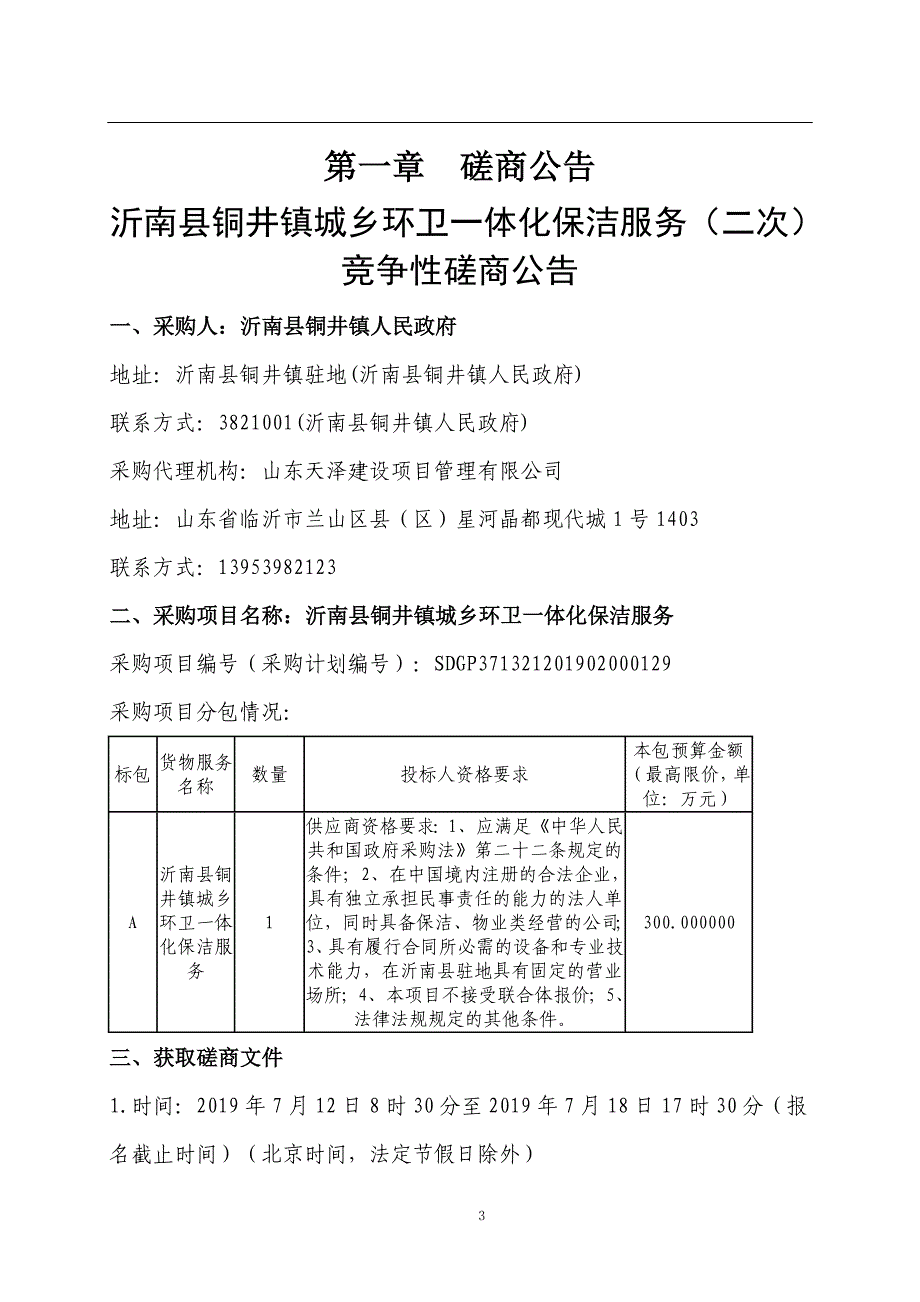 沂南县铜井镇城乡环卫一体化保洁服务招标文件_第3页