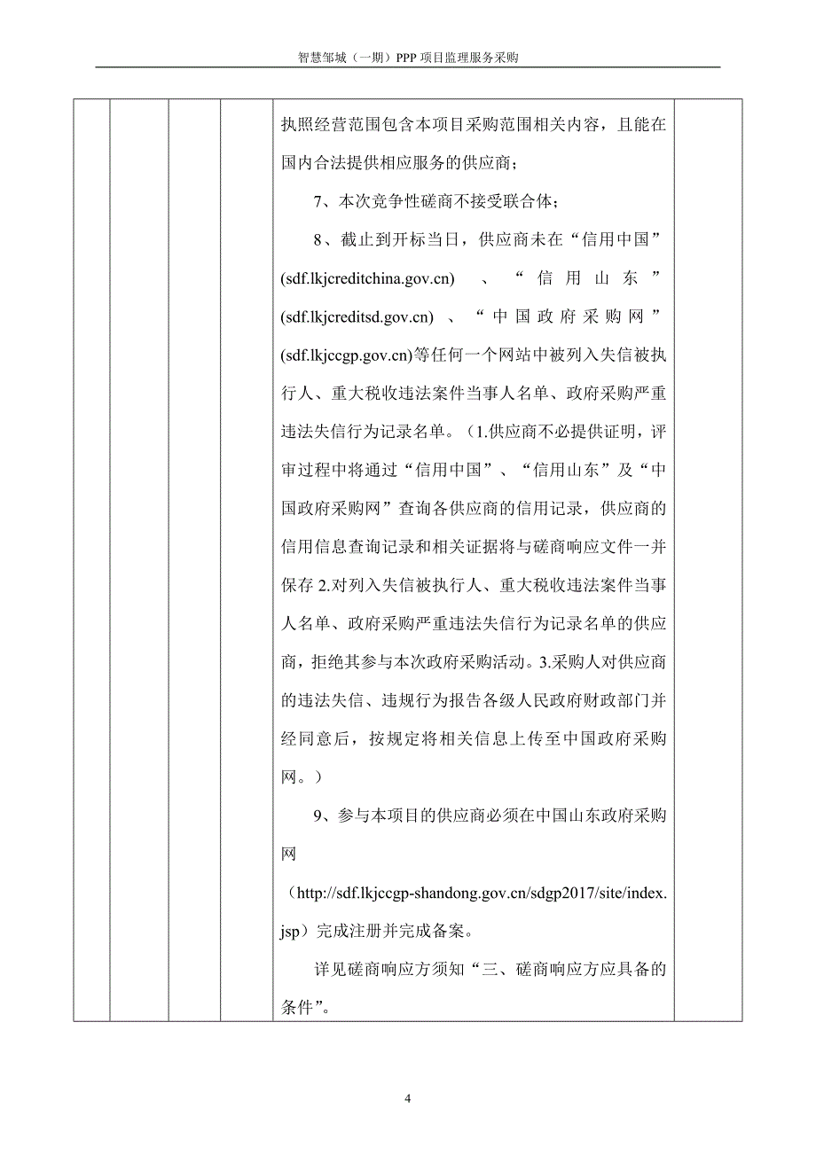 智慧邹城（一期）PPP项目监理服务采购竞争性磋商文件_第4页