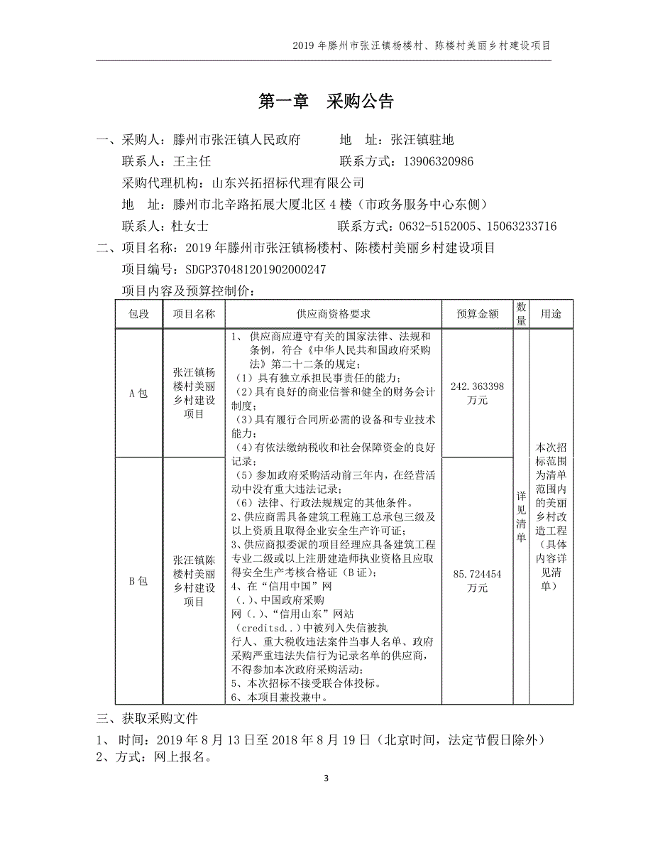 2019年滕州市张汪镇杨楼村、陈楼村美丽乡村建设项目竞争性磋商采购文件_第3页