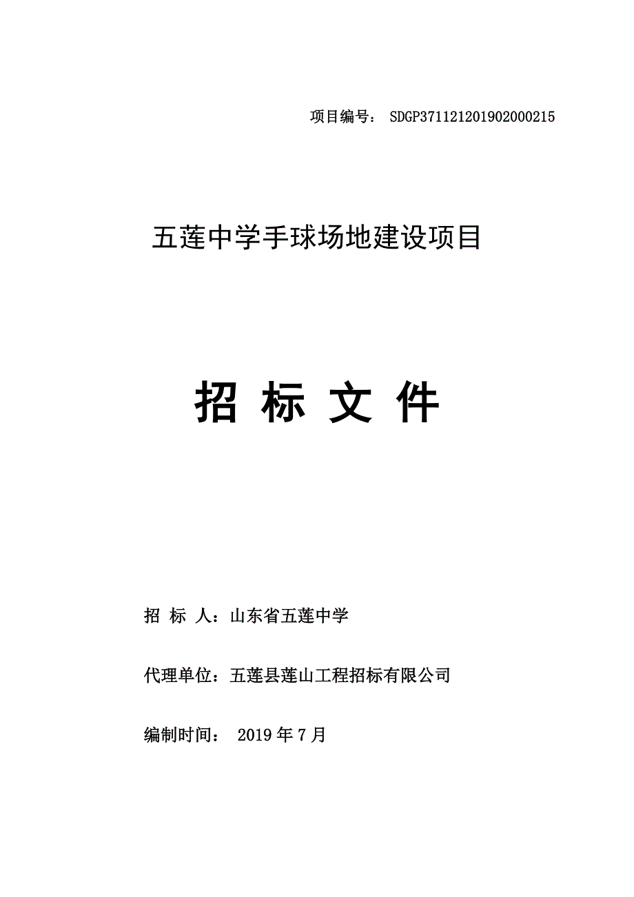 五莲中学手球场地建设项目招标文件_第1页