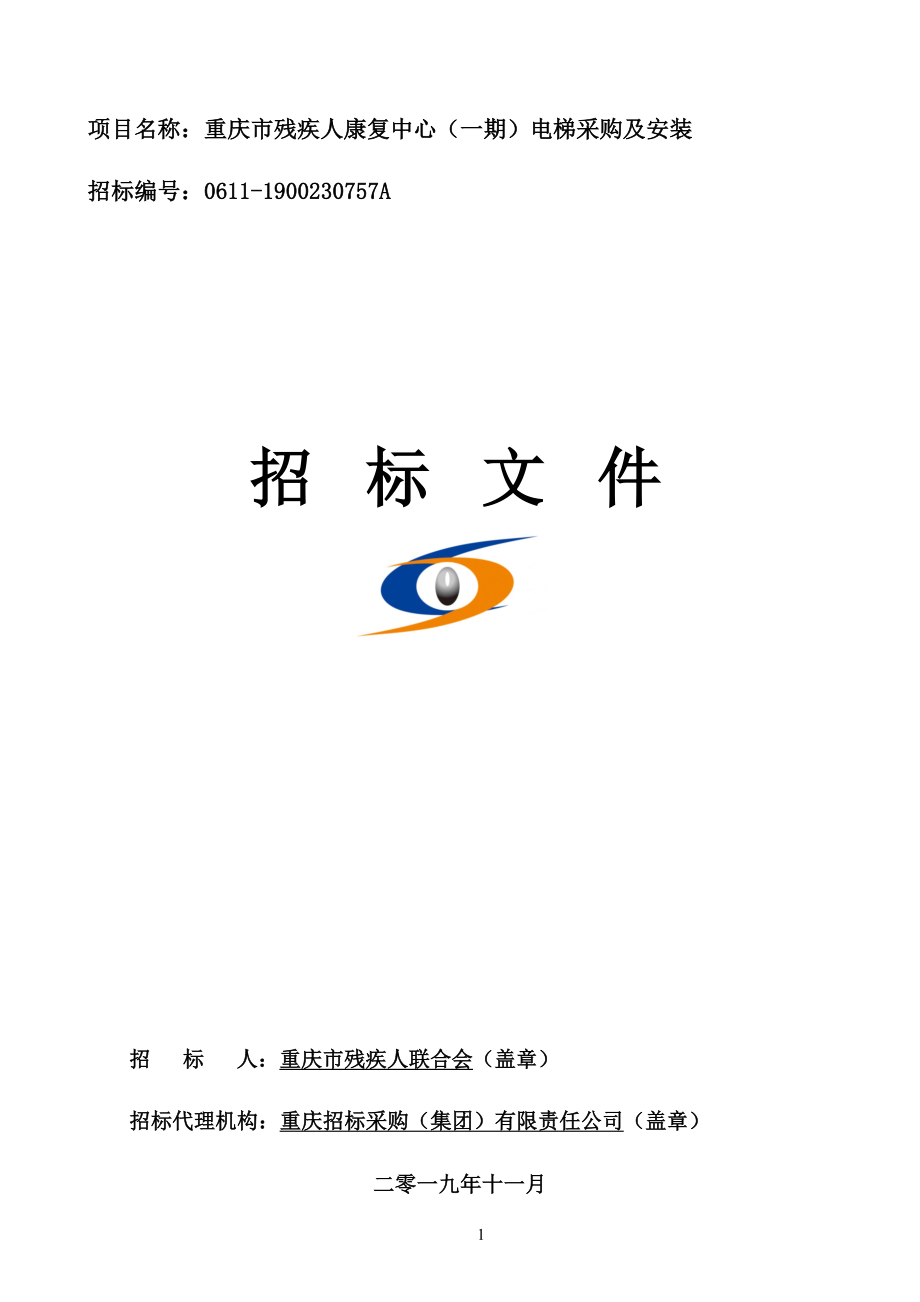 重庆市残疾人康复中心（一期）电梯采购及安装招标文件_第1页