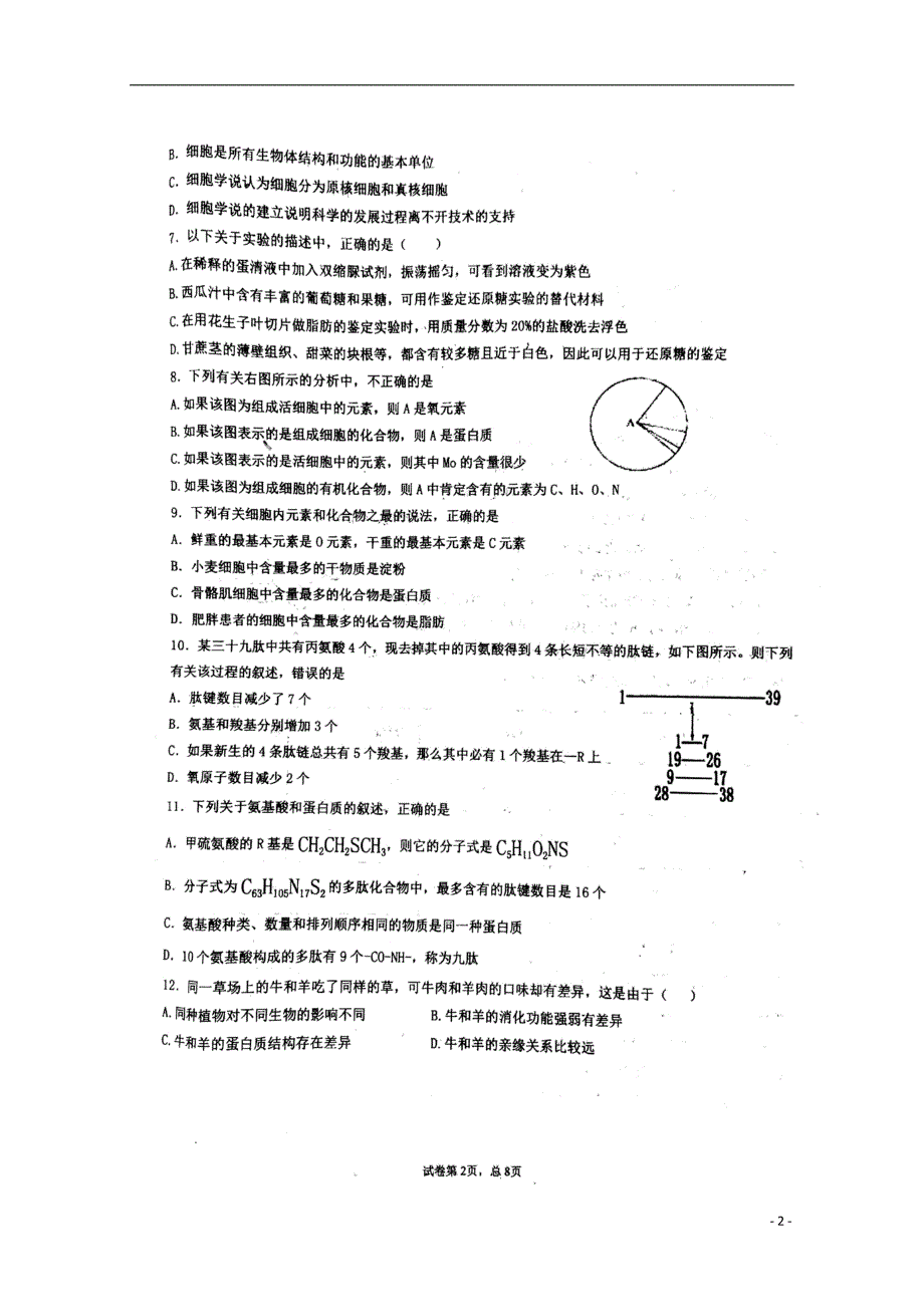 河南省平顶山市郏县第一高级中学2019_2020学年高一生物上学期中段考试试题（扫描版）_第2页