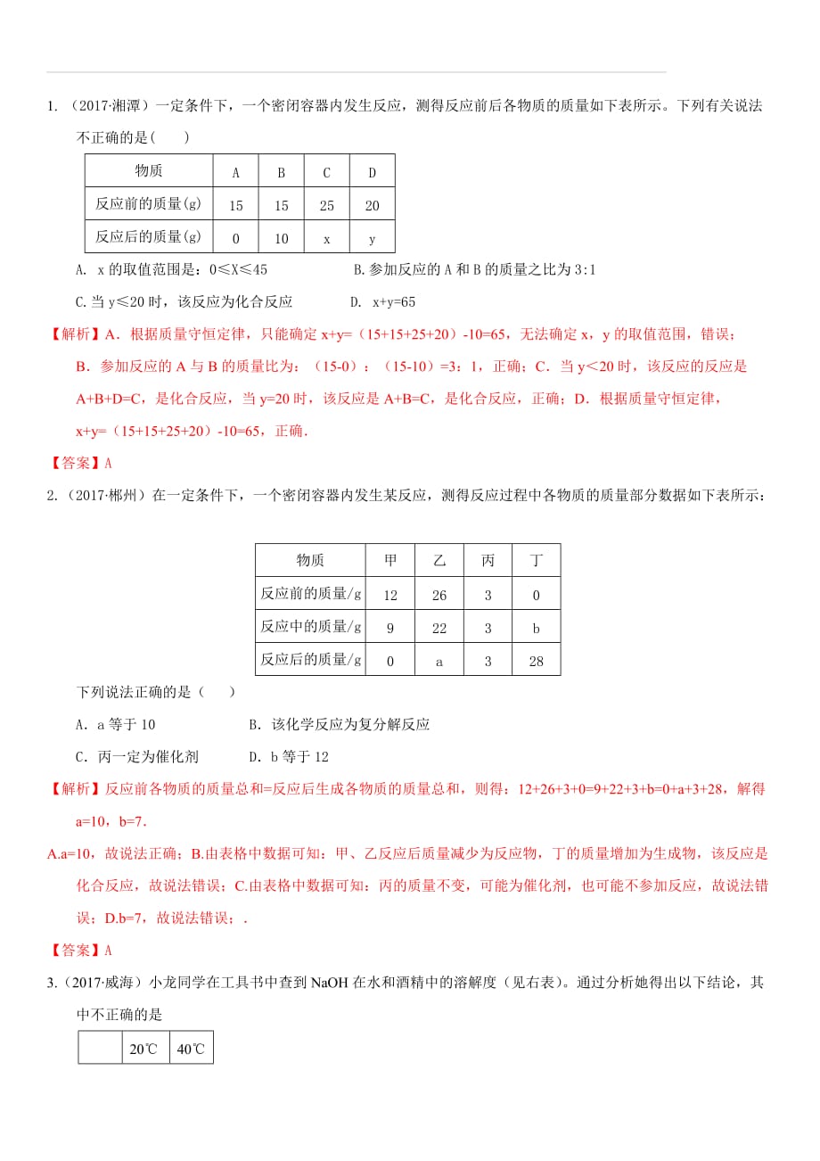 2018届中考化学专题突破讲义：第1讲-定性到定量的方法（附答案）_第4页