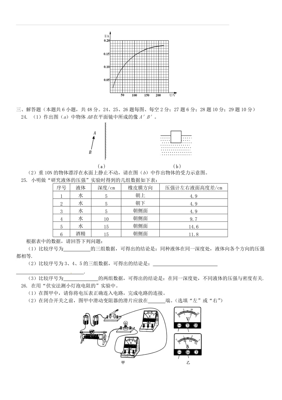 2018年中考物理二轮复习中考模拟演练与应试技巧同步练习新人教版（附答案）_第4页