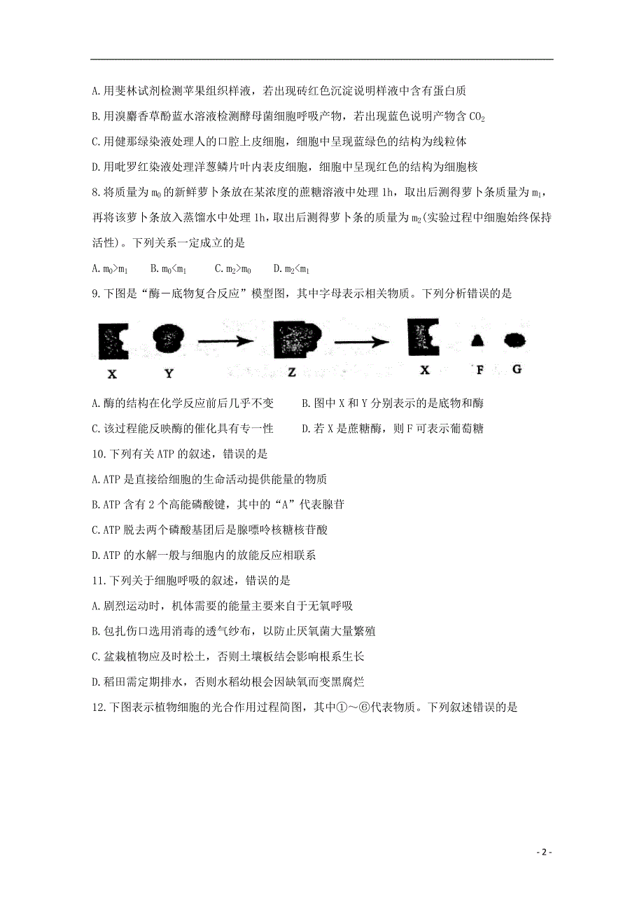 吉林省长春市普通高中2020届高三生物上学期质量监测试题一201911180168_第2页