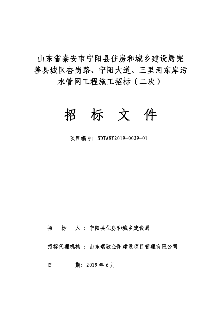 完善县城区杏岗路、宁阳大道、三里河东岸污水管网工程项目招标文件 - 副本_第1页