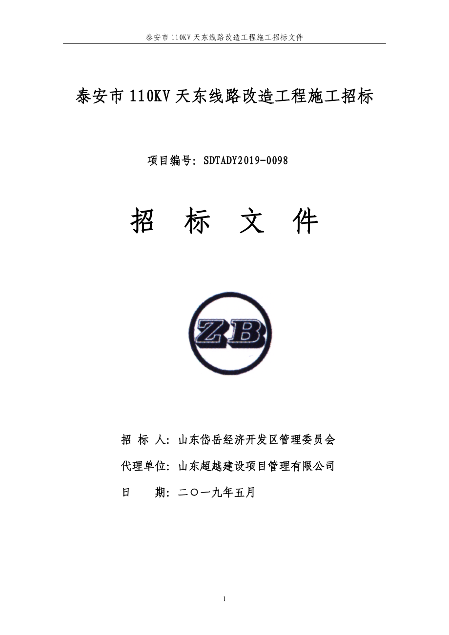 泰安市110KV天东线路改造工程公开招标文件_第1页