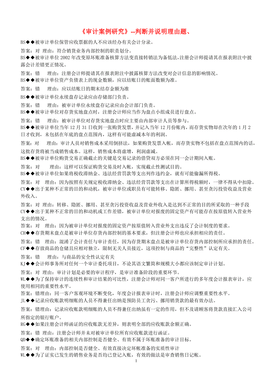 电大《审计案例研究》判断并说明理由题_第1页